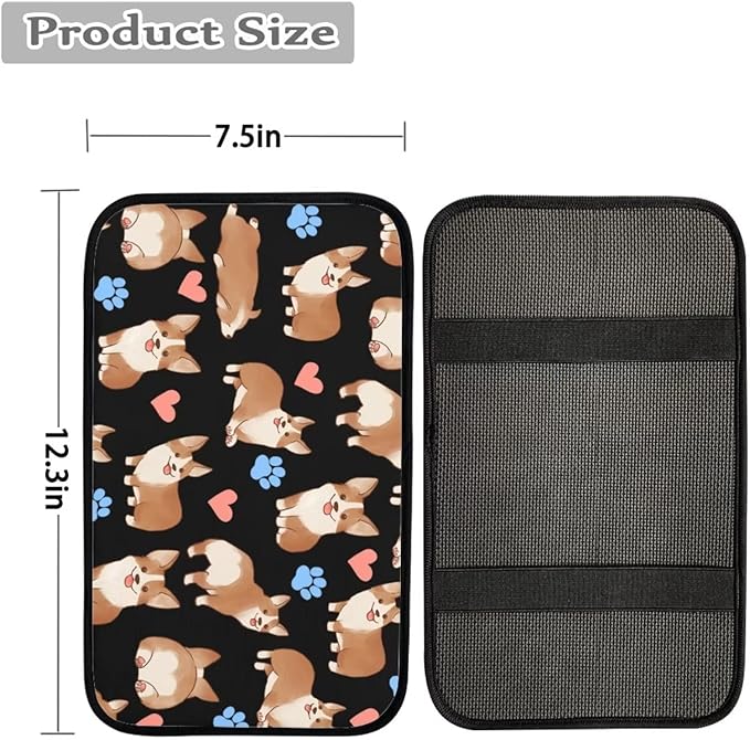 JoyLamoria Cute Corgi Car Armrest Center Console Cover Elasitc Automotive Armrest Pad with Polyester