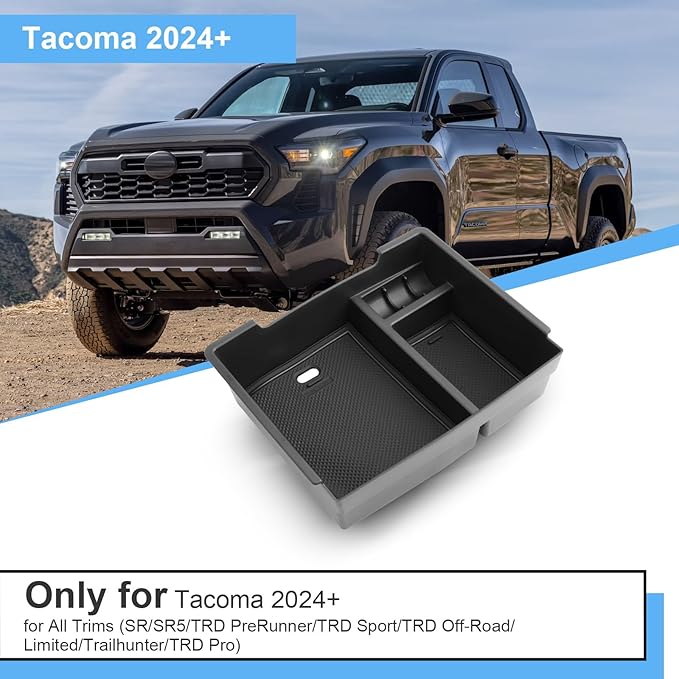 2024 2025 2026 Tacoma Center Console Organizer for Toyota Tacoma (SR5/TRD Off-Road/TRD Sport/TRD Pro/Limited/Trailhunter), Durable ABS Plastic Armrest Tray Insert 2025 2026 Tacoma Accessories