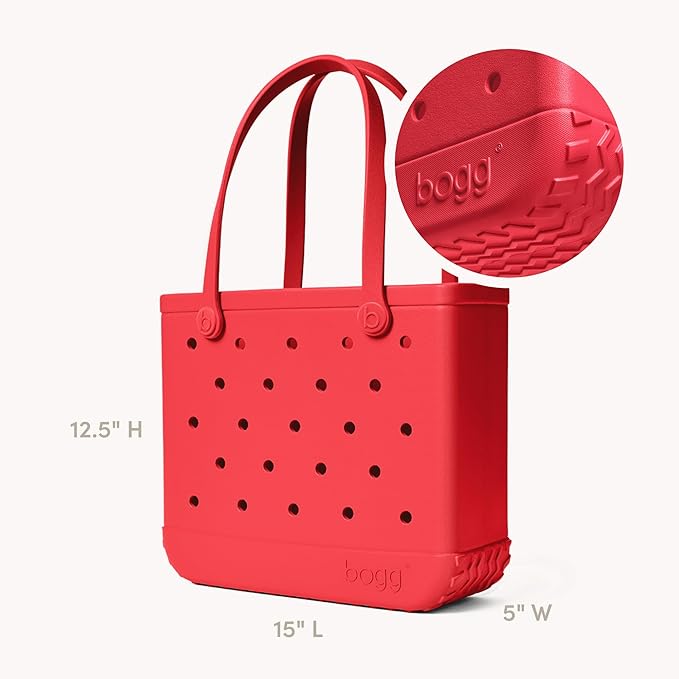 BOGG BAG Medium Tote – 15” x 12.5” x 5” – Durable, Washable, Tip-proof – Beach, Pool, Boat, Work, Sports (Off to the Races Red)