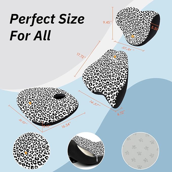 NS YOLO Ergonomic Car Seat Cushion with Comfort Memory Foam Neck Pillow, Car Pillow,Lumbar Support and Big Size Soft Seat Cushion for Driving Seat,Office Chair and Wheel Chair (Leopard Print-3 pcs)
