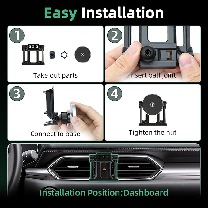 Car Mount for Mazda CX5 (2017-2025 2026), Magnetic Phone Holder, Magsafe Car Mount Charger, Dashboard Phone Holder, 15W Wireless Fast Charging, Cell Phone Automobile Chargers, CX-5 Accessories