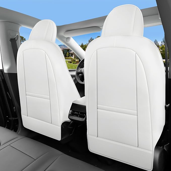 Custom Fit Tesla Model Y Seat Cover 7 Seaters Fully Wrapped Front and Semi-Wrapped Third Row (White-3 Rows)