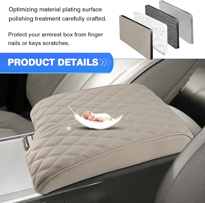 Autorder Center Console Cover for 2020-2025 Hyundai Palisade Accessories Armrest Cover Memory Foam Armrest Support Cushion Anti-Scratch Leather Protector Pad (Beige)
