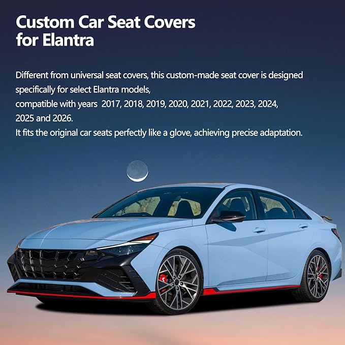 Fit Elantra Car Seat Covers for Hyundai Elantra 2017-2024 2025 2026 - Upgraded Premium Waterproof & Breathable Leather, Airbag Compatible, All-Weather Seat Cushion Protector (Full Set, Black)
