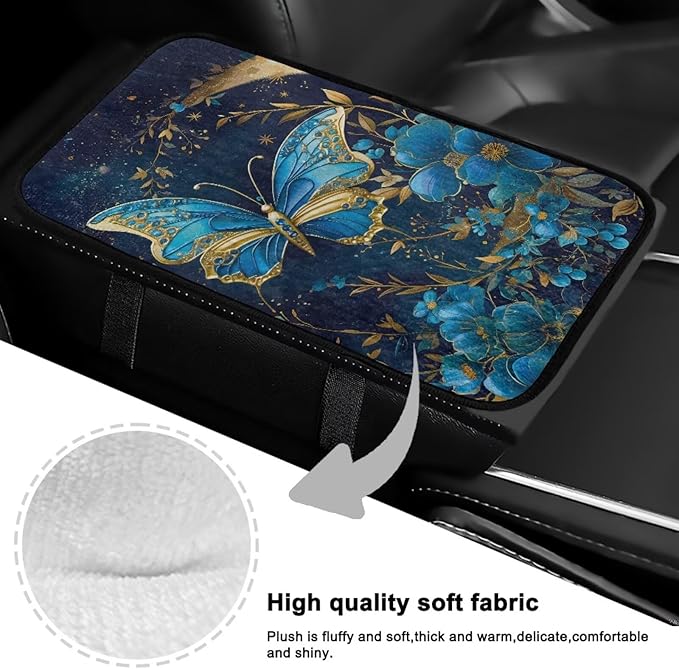 Flower Butterfly Car Armrest Seat Box Cover Accessories Full Coverage Car Center Console Cushion Pad Easy to Install Central Armrest Decoration Fit for Cars SUV Van Truck