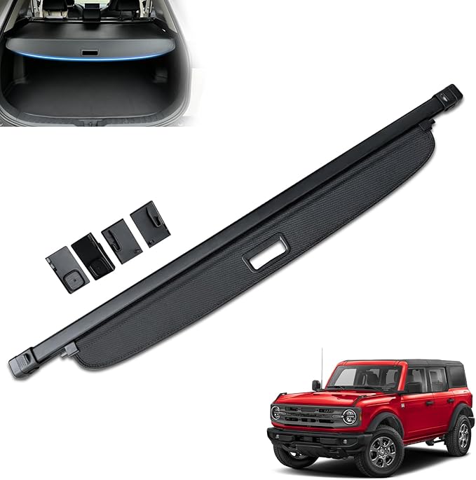 MIALUTY® Cargo Cover for 2021-2026 Ford Bronco 4-Door Soft Hard Top Retractable Trunk Cover Bronco Accessories Anti-Peeping Privacy Screen, Carbon Fiber Texture(Not for Bronco Sport & Bronco 2-Door)
