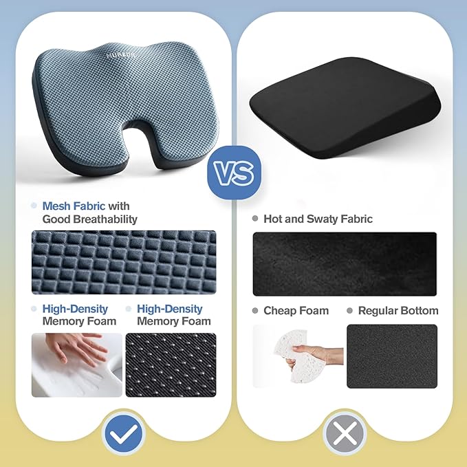 Mureon Seat Cushion for Office Chairs, Large Memory Foam Cushion for Car, Pressure Relief Ergonomic Chair Cushion with Non-Slip Cover for Soft Support for Hip All Day Comfort - Navy
