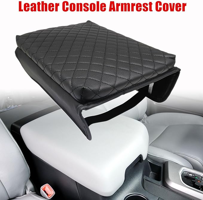 GXARTS Front Leather Center Console Lid Armrest Cover Cushion Pad Compatible with Toyota Tundra 2007 2008 2009 2010 2011 2012 2013 Fit for Toyota Sequoia 2008-2015