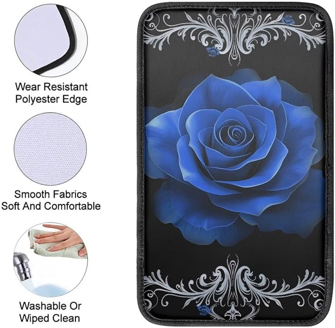 Blue Rose Vehicle Armrest Covers Armrest Seat Box Cover Protector Middle Storage Organizer Pad Aesthetic Interior Decor
