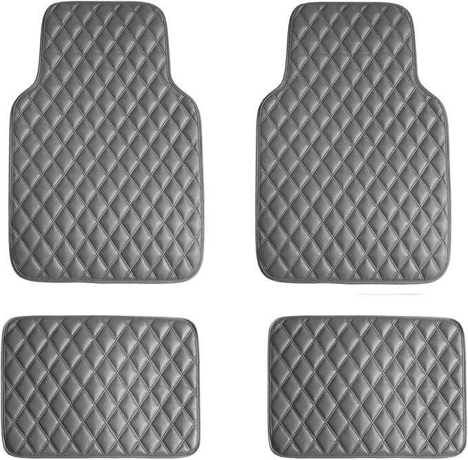 FH Group Faux Leather Car Floor Mats – Universal Fit PU Leather Floor Mats with Non-Slip Design, All-Weather Interior Protectors for Cars, SUVs, and Trucks, Durable Floor Liners, Gray