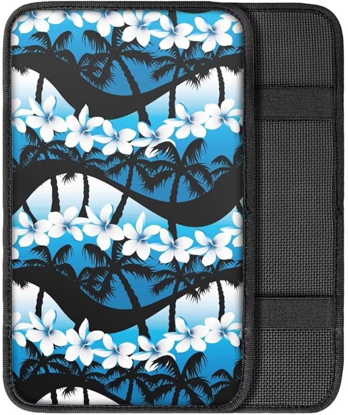 Coldinair Palm Tree Car Center Console Pad Ocean Wave Plumeria Soft Armrest Protector Cover Universal Fit for Most Vehicle,SUV,Truck,Car Interior Accessories Decor