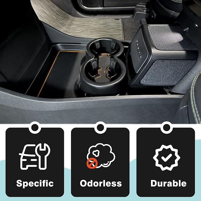 BestEvMod Gen 2 Lower Center Console Organizer Tray Compatible with Rivian R1T R1S 2026 2025 Gen 2 Fit 32oz Bottle Interior Accessories ABS Material with PVC Trim Floor Console Storage (Yellow)