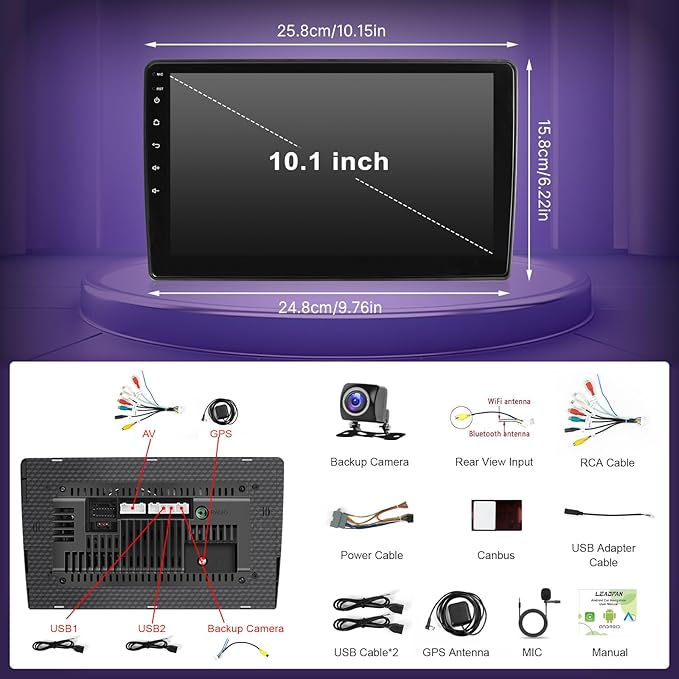 Leadfan Car Radio for Jeep Wrangler JK 2007-2018 Dodge RAM 1500 2500 3500 Wireless CarPlay Android Auto, 10.1inch Touch Screen for Dodge Grand Caravan Car Stereo GPS Navi Bluetooth FM SWC+Rear Camera
