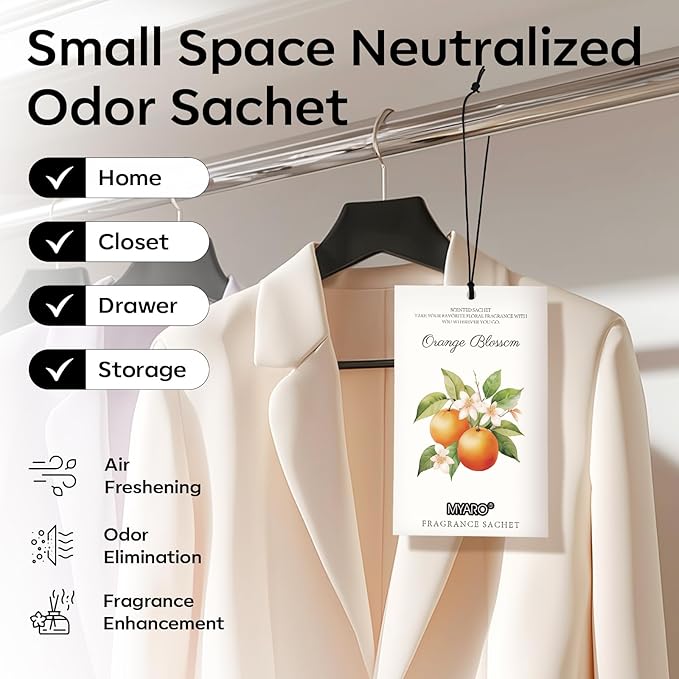 MYARO 12 Packs Orange Scented Sachets - Fragrance for Closet, Drawer, Bathroom, Car - Air Freshener Deodorizer Packets