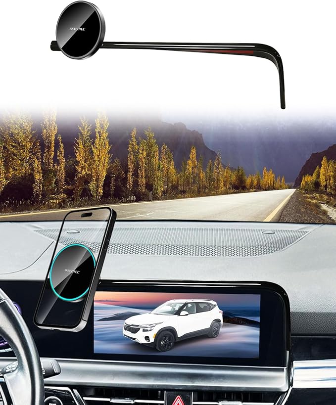 SKYLOTEC Phone Holder for Kia Seltos 2024 2025 2026 Accessories Car Magnetic Phone Mount Compatible with MagSafe, Strong Magnets Fast Wireless Charger Cell Phone Base