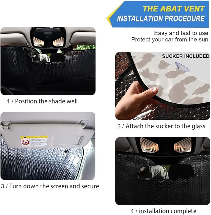 Leopard Cheetah White Car Windshield Sun Shade Foldable UV Ray Sun Visor Protector Sunshade to Keep Your Vehicle Cool (55" x 27.6")
