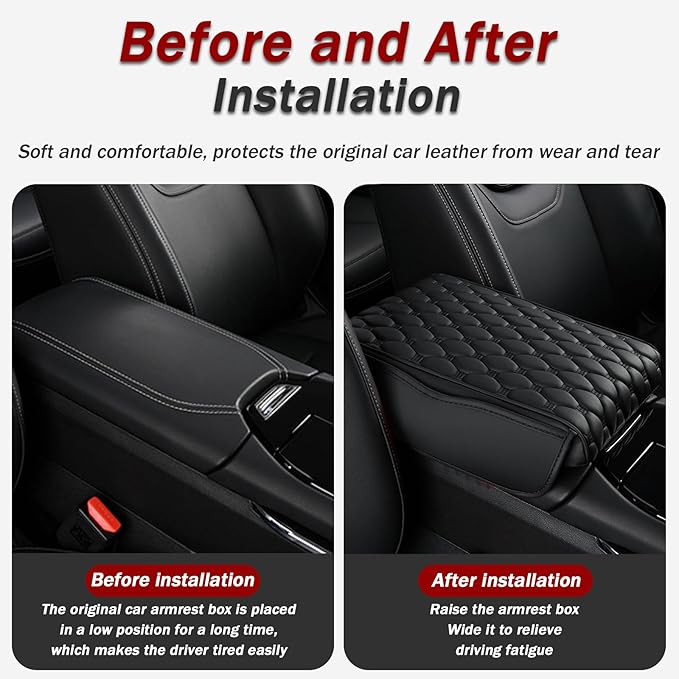 Car Center Console Cover for VW Jetta VI 2011-2013 2014 2015 2016 2017 2018, Thick Armrest Cushion Pad with Side Storage Pockets, Center Console Protector, Arm Rest Cover for Cars, SUVs & Trucks