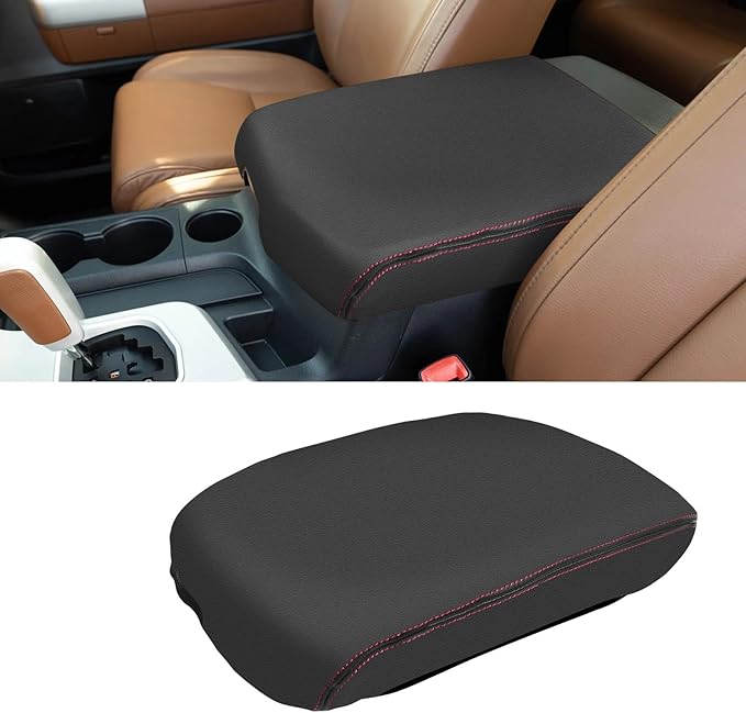 Compatible with Center Console Armrest Cover for Toyota Sequoia 2008-2022 & Tundra 2007-2013 Leather Arm Rest Storage Box Lids Cushion Protector Pad