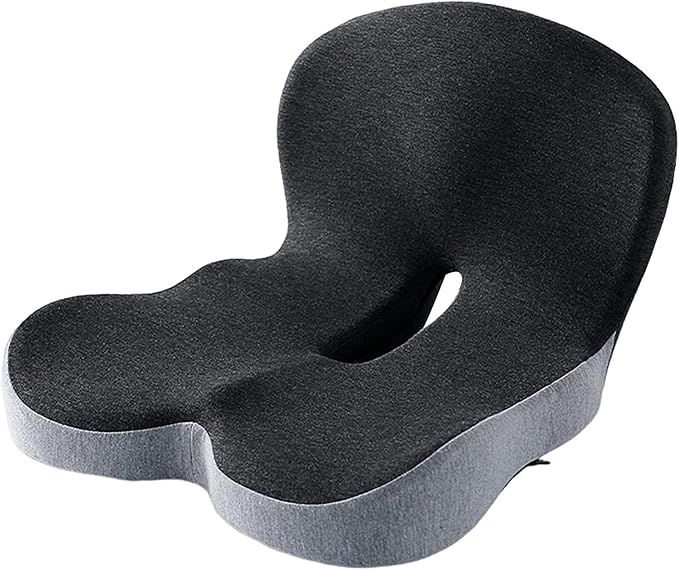 Car Seat Cushion for Long Driving, Ergonomic Memory Foam Seat Cushion, Car Seat Cushion for Back Pain and Lumbar Support Non Slip and Easy Clean for Driving Gaming Chair and Travel A Black Gray
