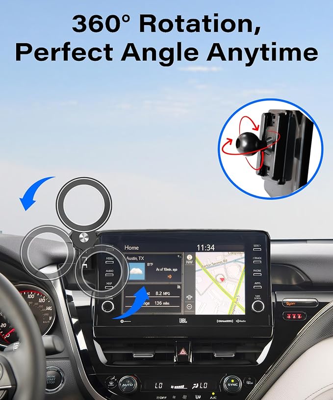 Car Phone Holder for 2021-2024 Toyota Camry Accessories Apply to 9 Inch Touch Screen Fixed Clip Magnetic Cell Phone Mount Hands-Free 360 Degree Rotation