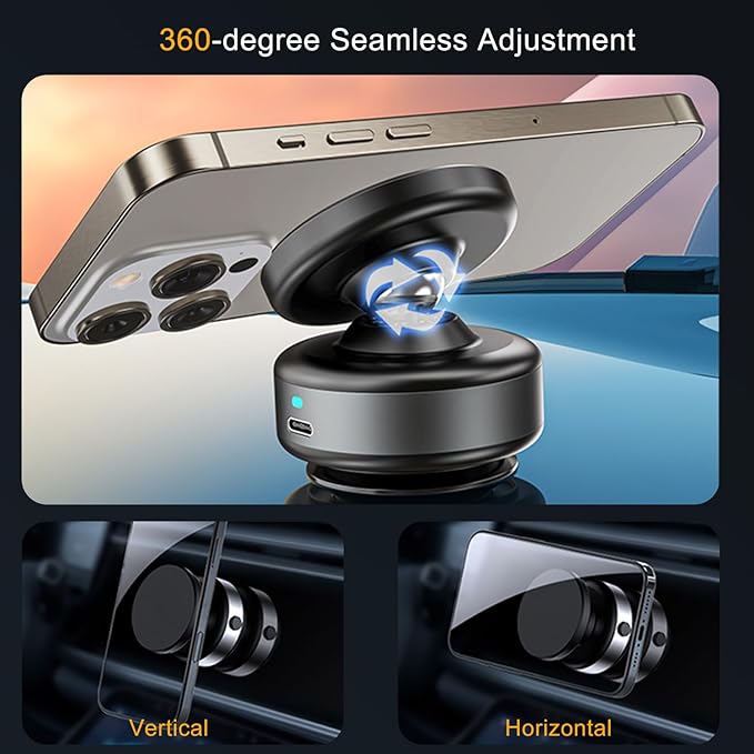 Auto Suction Cup Phone Mount, Quick-Release Vacuum Magnetic Car Phone Holder for Smooth Surface/Gym/Mirror, 360 Adjustable for Magsafe iPhone 17 16 Air Pro Max 15