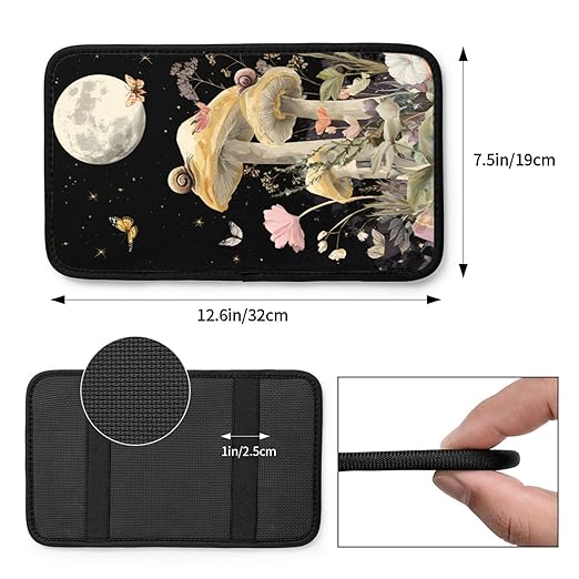 Moon and Stars Mushrooms Snails Car Auto Armrest Cushion Cover Accessories Center Console Seat Box Pad Protector Universal Decoration for Most Vehicle SUV Truck