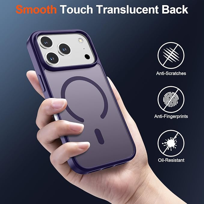 SUPFINE Magnetic for iPhone 17 Pro Case (Compatible with MagSafe)(Military Grade Drop Protection) Translucent Matte Shockproof with Anti-Fingerprint Phone Cover,Dark Purple
