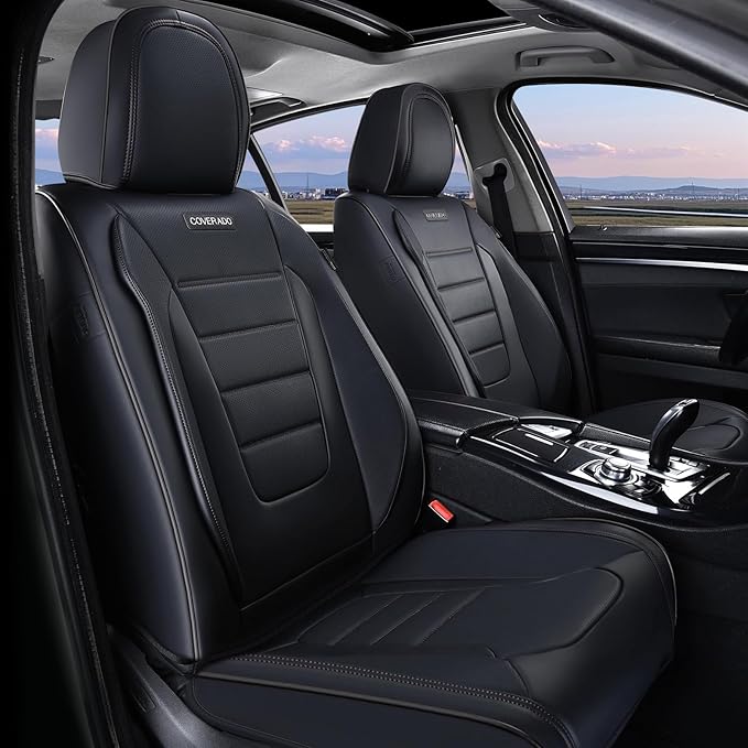 Coverado Seat Covers, Car Seat Covers Front Seats, Car Seat Protector Waterproof, Car Seat Cover, Car Seat Cushion Nappa Leather, Black Seat Covers for Cars Carseat Cover Universal Fit for Most Cars