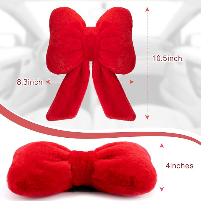 Macarrie 2 Pcs Car Neck Pillow Plush Butterfly Bow Car Headrest Pillow Comfortable Seat Neck Support Cute Head Rest Accessories for Driving Travel Driver Chair Girl Style Interior Decor (Red)