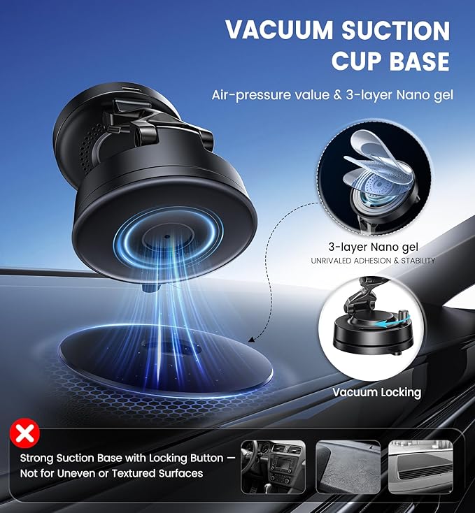 OANDYS for MagSafe Car Mount Charger 15W Fast Wireless Charging Magnetic Car Phone Holder, 82+LBS Strongest Suction, 3200gf Strongest Magnetic,360°Rotatable Stand for iPhone 17-12 Pro Max Plus Air