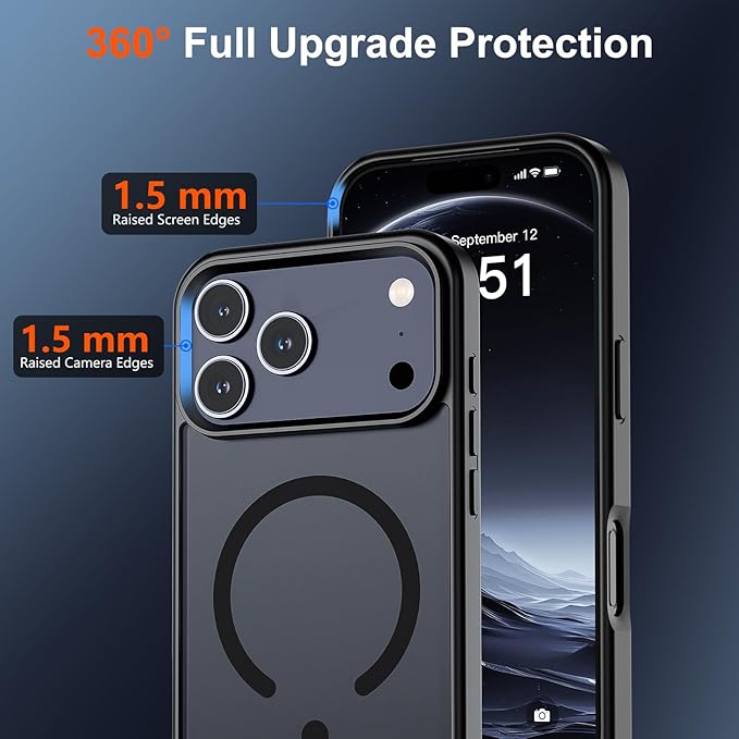 SUPFINE Magnetic for iPhone 17 Pro Max Case (Compatible with MagSafe)(Military Grade Drop Protection) Translucent Matte Shockproof with Anti-Fingerprint Phone Cover, Black