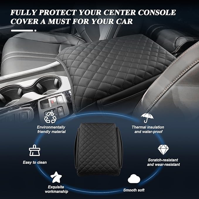 BIBIBO for 2024 2025 Honda Pilot Center Console Armrest Cover,Armrest Cushion for 2023 2024 2025 Honda Pilot Console Lid, Car Arm Rest Pad Seat Box Cover,Pilot Interior Accessories -with-pocket, black