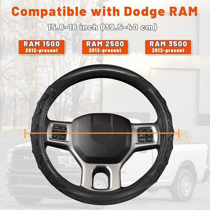GIANT PANDA Steering Wheel Cover for Dodge Ram 1500 - Car Steering Wheel Covers for Dodge Ram 2500 3500 15.5-16 inch - Gray