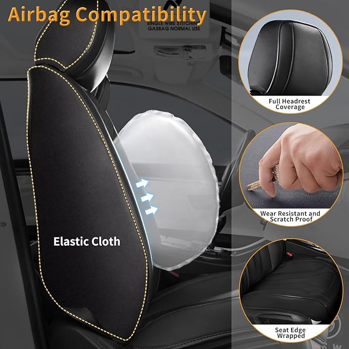 Car Seat Covers Fit for Kia Sorento 2007-2023 2024 2025 Custom Faux Leather Front Set Breathable Seat Cover Fit for Sorento (2 Seat,Black)