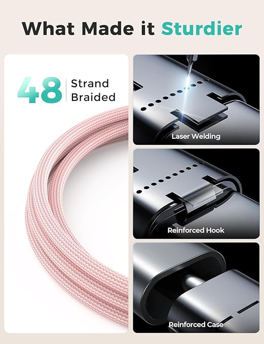 2Pack Travel Essentials,3 in 2 USB C Cable for Apple Watch Charger,iPhone Charger,Multi Charging Cable,Cruise Vacation Camping,Portable for iWatch Series 11-2/Ultra/SE & iPhone 17-12,Car,Pink