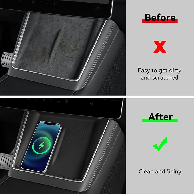 LUCKEASY Wireless Charging Pad for Tesla Model Y Juniper 2025 2026 Center Console Wireless Charger Pad Non-Slip Silicone Mat for Model Y Accessories Black (Lightspeed Texture)