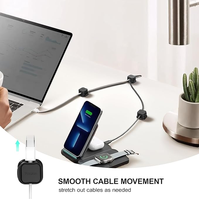6 Pack Magnetic Cable Clip Organizer Cord Holder, Picozon Adhesive Cable Management, Wire Phone USB Charger Cable Holder, Keeper Organizer for Office Home Desktop Table - Black