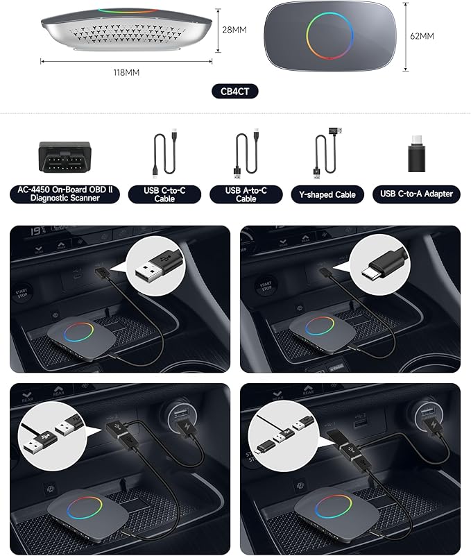 Magic Box - AI Box CarPlay Android Auto Wireless 2GB+16GB, Support YouTube, Netflix, Prime Video, Disney+, Spotify w/HDMI Output, Dual Wi-Fi & BT (5.4 & 4.2), USB Playback, AI-Powered, OTA