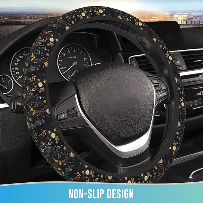 Elastic Steering Wheel Cover Car Accessories Cute Universal 15 Inch Absorbing Sweat Non-Slip Breathable for Woman - Wildflower