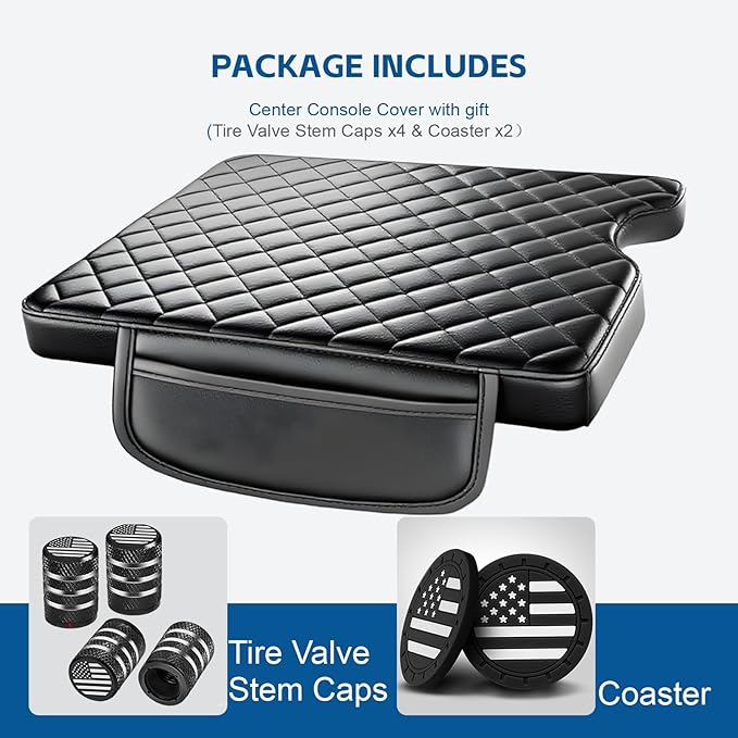 Center Console Cover for 2015-2025 Ford F150, 2017-2025 F250 F350 F450 with 40/20/40 (Jump Seat) Accessories, PU Leather Arm Rest Covers Lid Protector Seat Box Cushion Pad With Pockets Storage Bag