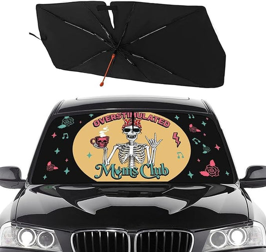 Socira Moms Funny Club Skull Car Windshield Sunshade for Mother Umbrella Foldable Visor Umbrella Cool Sun Shade Cover Sunshade Front Window Cover Car Accessories Mother's Birthday Gifts (57" X 30")