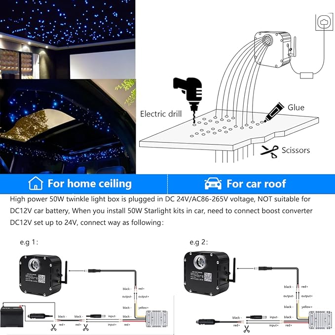 AZIMOM High Brightness 50W Twinkle Fiber Optic Starlight Kits Mixed800pcs 16.5ft Fiber Strands End Glow Sound Activated Bluetooth/APP Remote Control Theater Ceiling Home Shop Lobby Roof Decor
