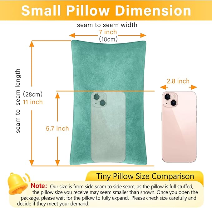 2 Pack Small Pillow, Memory Foam Mini Pillow 11 X 7 Inches for Travel, Sleeping, Nap and Neck, Knee, Lumbar Support, Tiny Cushion for Pet, Dogs (Teal Green)