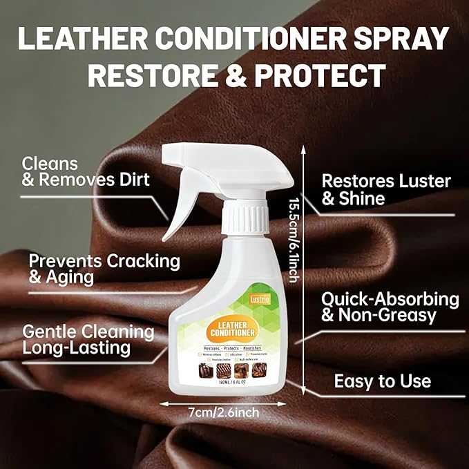 Leather Conditioner & Protector Spray - All-in-One Cleaner, Conditioner for Dry, Stiff Leather - Water Resistant Formula for Car Seats, Furniture, Bags, Boots & Jackets - 6oz (180ml)