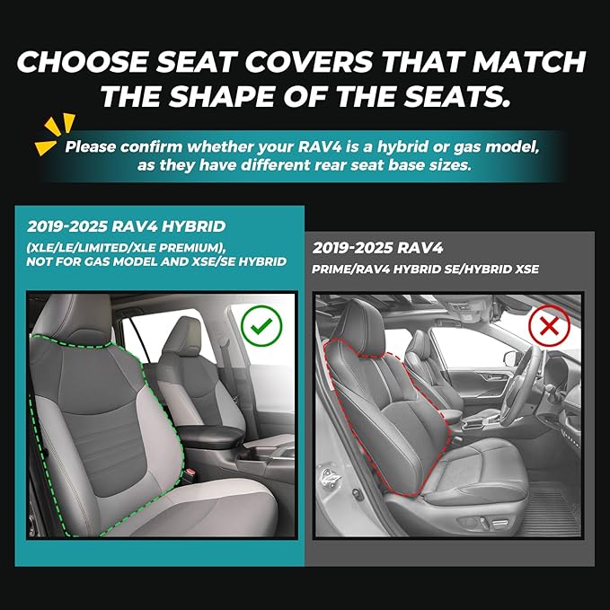 for Toyota RAV4 Seat Covers 2019 2020 2021 2022 2023 2024 2025 RAV 4 Prime & Hybrid XLE LE Limited XLE Premium (Not for XSE/SE Hybrid) - Custom Leather Car Seat Covers Full Set - BlackRed