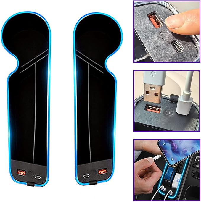 7 Colors LED Car Seat Gap Organizer Front Seat Organizer with 56W Fast Charger Center Console Gap Filler with USB Type C Charging Car Organizer with Cup Holder,LED Auto Interior Accessories (Black)
