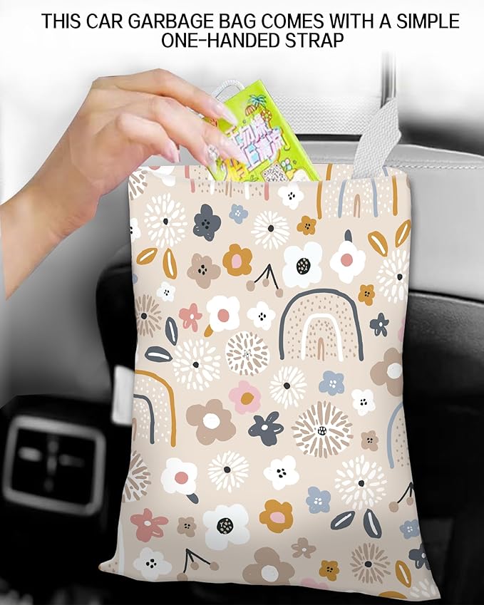 Car Garbage Can, Hanging Car Trash Can Bag for Cute Car Back Seat Organizer, Cute Flowers