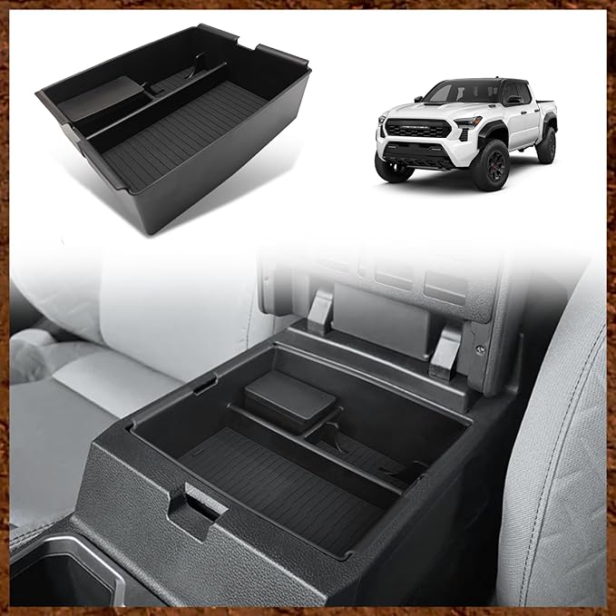 Muslogy for 2024 2025 2026 Toyota Tacoma Center Console Organizer Compatible with 2024-2026 4th Gen Tacoma Accessories Middle Console Storage Box with Anti-Slip Mats Interior Insert Tray (Black)