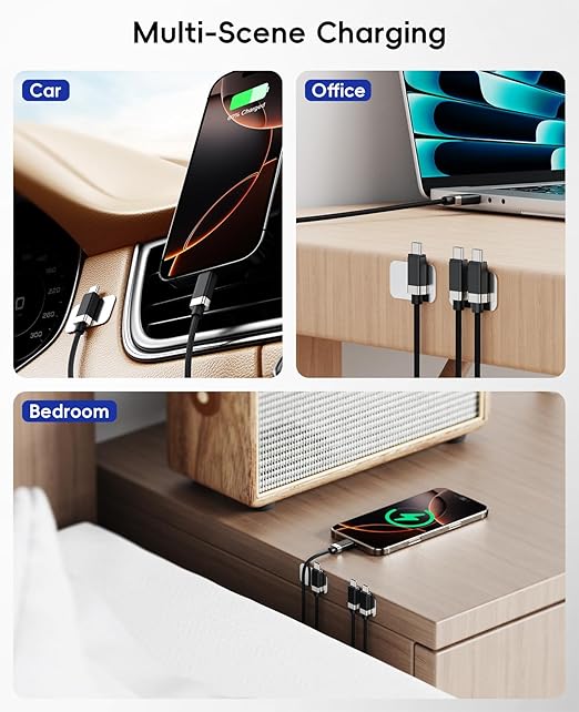 Magtame StayCable 2Pack USB A to USB C Cable with Magnetic Holder 3.3FT, Anti-Drop 3A Fast Charging and Data Sync Type C Cable, Braid Charger Cord for iPhone 17 16, Bedside, Desk, Car Cord Management