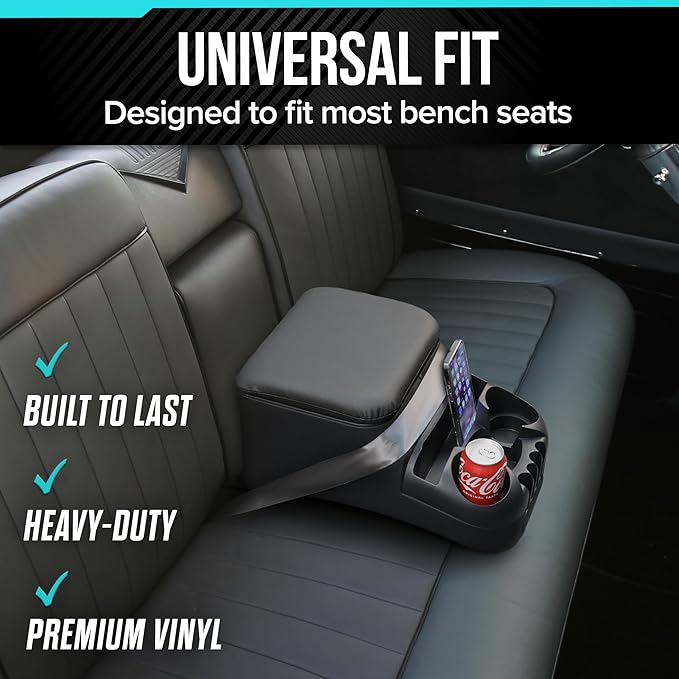 Moblorg Center Console for Truck Bench Seats, Vehicle Organizer, Medium, Made in USA (Black)